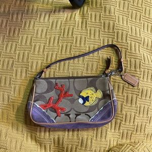Coach Signature Demi Fish Coral Appliqué Suede Bag H05q-1491 Purple Brown